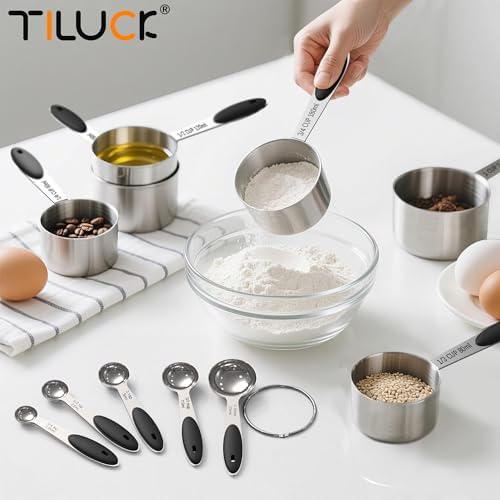 TILUCK Stainless Steel Measuring Cups and Spoons Set with Silicone