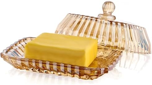 Champagne Glass Butter Dish with Lid - Elegant Ribbed Butter Holder