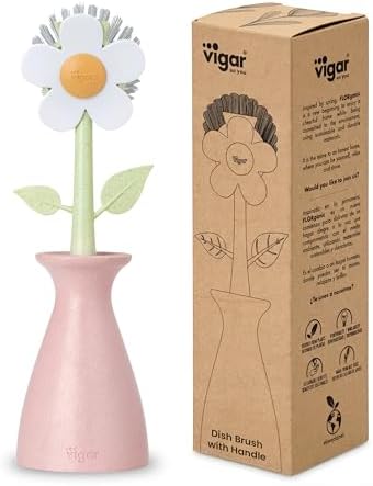 Vigar Florganic Dish Brush with Holder, Pink