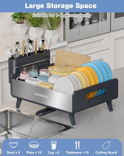 304 Stainless Steel Dish Drying Rack with Drain Board, Gray