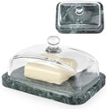 Koville Green Marble Butter Dish with Glass Lid for Countertop and