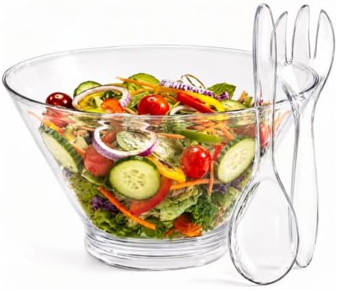 Covzoe 108 Oz Acrylic Salad Bowl with Serving Utensils, 10.4 Inch