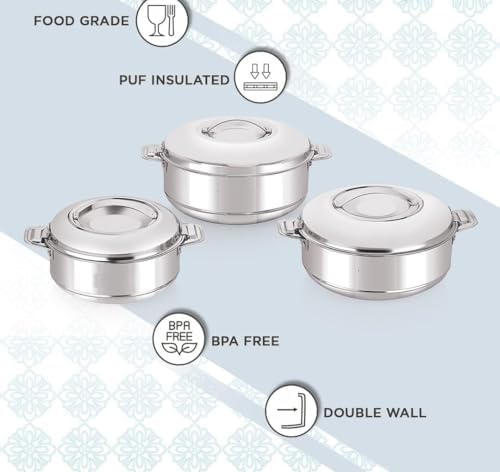 3-Piece Stainless Steel Casserole Set, Silver