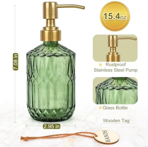 Green Glass Soap Dispenser Set, 2 Pack, 15.4 Oz