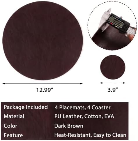 Embossed PU Leather Placemats, Waterproof Coffee Coasters, Kitchen