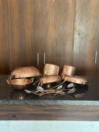 Pure Copper Cookware Set with Hammered Kadai, Saucepan & Fry Pan