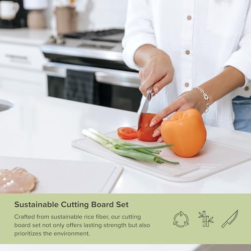 KitchenEdge 2-Piece Rice Fiber Cutting Board Set | Bamboo Stand