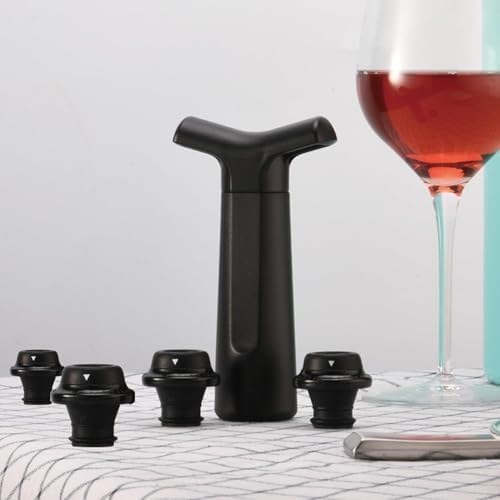 Wine Bottle Vacuum Sealer Pump Set with 4 Reusable Stoppers – Manual