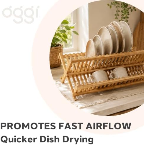 Oggi 2 Tier Folding Bamboo Dish Drying Rack