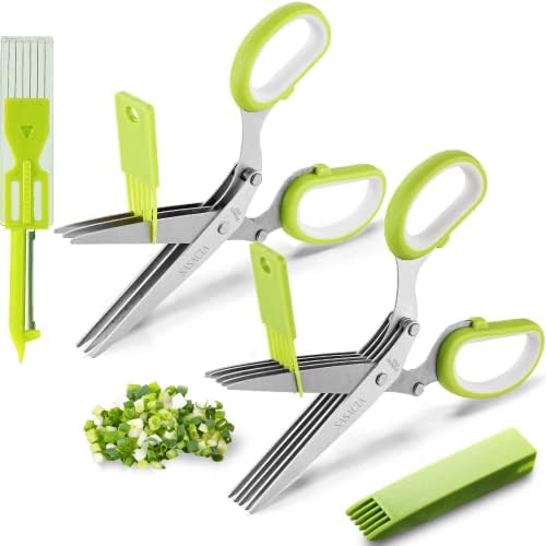 2-Pack Herb Scissors Set with 5 Blades & 3 Blades, Green Stainless