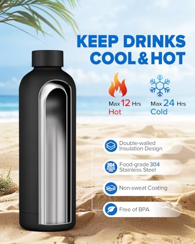 Stainless Steel Insulated Water Bottle no straw for Travel, Gym, 23oz
