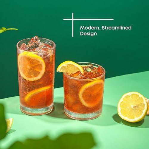 JoyJolt Alain Drinking Glasses Set of 8 Glass Tumblers. Highball 14oz