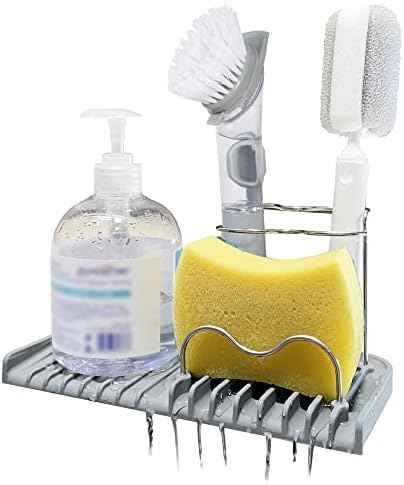 Gosmol Kitchen Sink Dish Brush and Sponge Holder, Gray