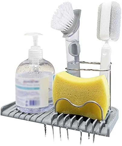 Gosmol Kitchen Sink Dish Brush and Sponge Holder, Gray