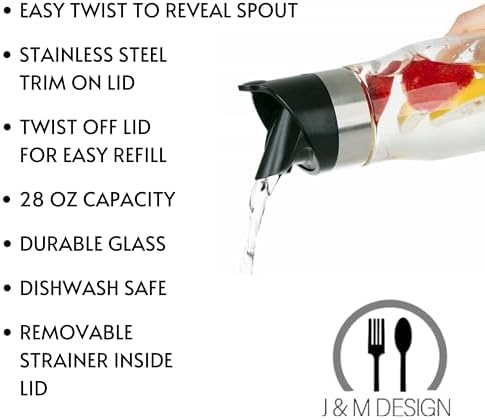 J&M DESIGN 28 OZ Glass Pitcher With Lid Water Carafe Easy Twist