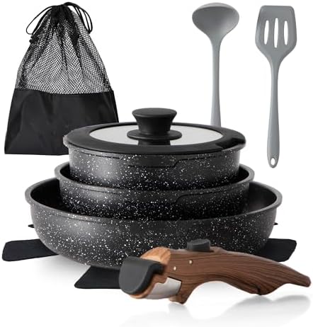DishDelight Removable Handle Pots and Pans, 10 Piece Cookware Set Non