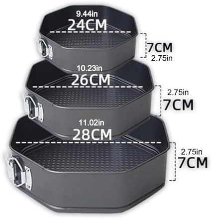 Cake Bake Pan Set - 3-Piece Octagon Springform Pans Kit For Cheesecake
