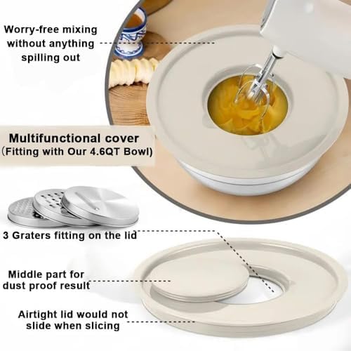 Khaki Stainless Steel Mixing Bowls with Lids Set, 6pcs