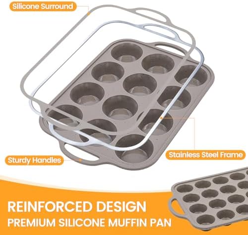 CAKETIME Silicone Muffin Pans for Baking, Metal Reinforced Frame
