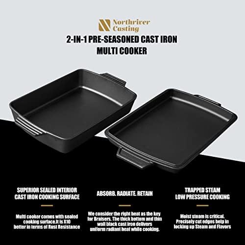 Northriver Casting 6QT Cast Iron Dutch Oven with Skillet Lid