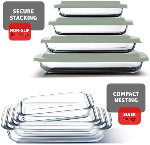 EATEX 16-Piece Glass Casserole Dish Set with Lids