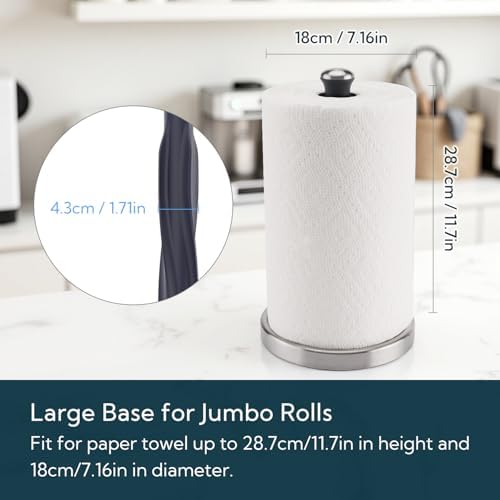 KITCHENDAO One-Handed Countertop Paper Towel Holder, Stainless Steel
