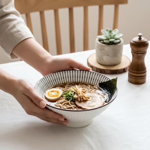 QINLANG 38 oz Japanese Ramen Bowls, Ceramic Set of 4 for Cereal, Soup