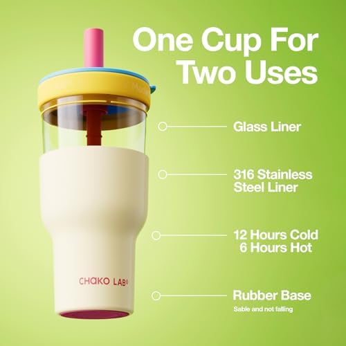 CHAKO LAB Glass Insulated Water Bottle 20oz | No Metal Taste Tumbler