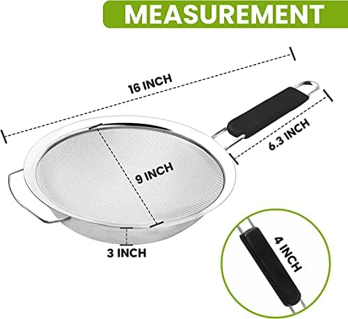 9" Large Fine Mesh Strainer with Thermo Plastic Rubber Handle - Sieve