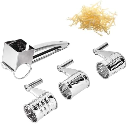 Rotary Cheese Grater, Stainless Steel, 3 Drum Blades