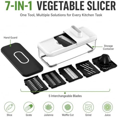 Solucky Mandoline Vegetable Slicer, 7-in-1, 5 Blades