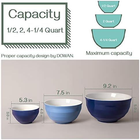 DOWAN Mixing bowls, 4.25/2/0.5 Qt Ceramic Mixing Bowls for Kitchen