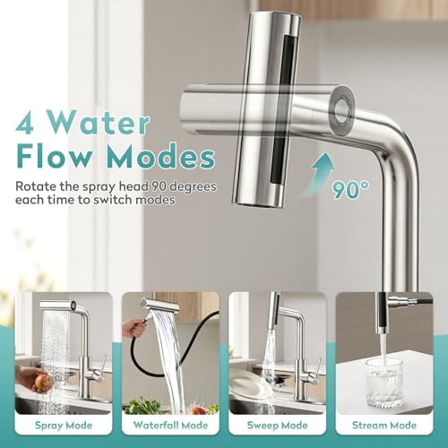 MIAOHUI Kitchen Faucet with Glass Rinser, Brushed Nickel