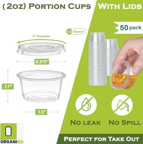 Plastic Portion Cups with Lids [2 oz, 50 Sets] Disposable, Leak-Proof