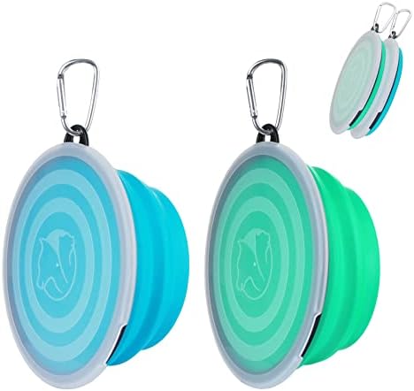 SLSON Dog Bowls Pet Collapsible Bowl with Cover Lids, 2 Pack, Light