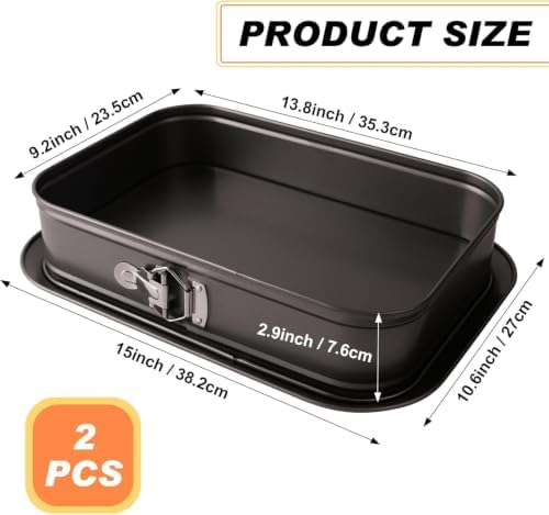 2-Pack 14 x 9 Inch Rectangular Springform Pans with Removable Bottom