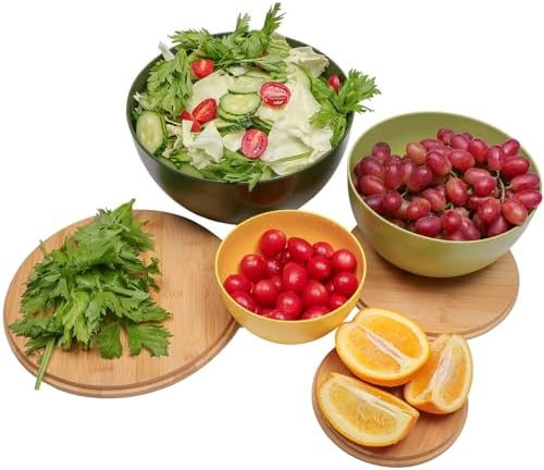 ECOWAY Salad Bowl Set of 3 with Bamboo Lids, Mixing Bowl Set, Nesting
