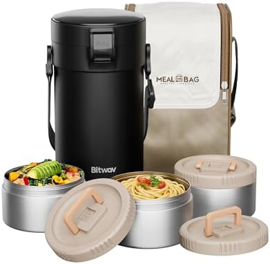 77oz Stainless Steel Insulated Food Jar, 3 Tier Stackable Bento Lunch