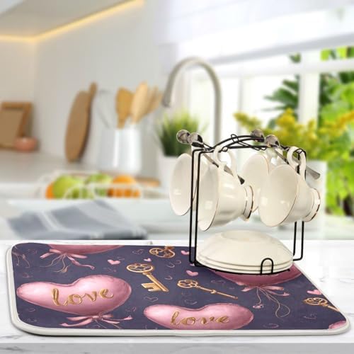 OTVEE Love Balloon Art Dish Drying Mat for Kitchen Counter Absorbent