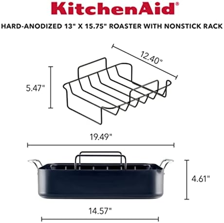KitchenAid Hard Anodized Roaster, Roasting Pan with Rack, Matte Black