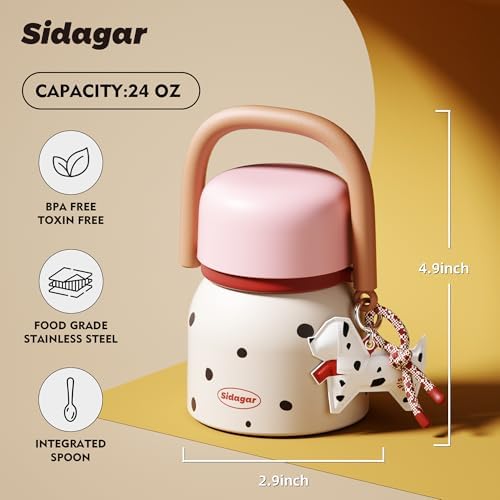 24 oz Insulated Food Jar, Lunch Container with Handle, Pink