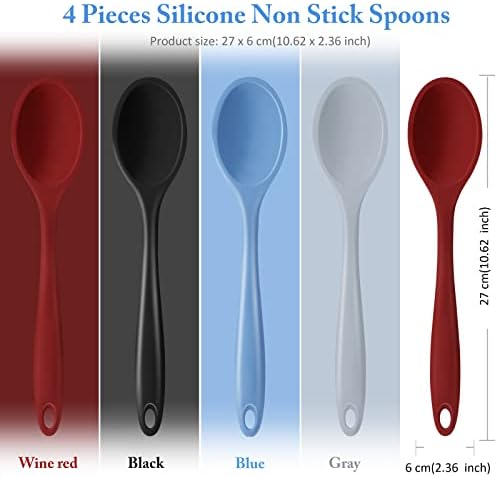 Shappy 4 Pcs Silicone Cooking Spoons 10.6" Large, Spoon, Fashionable