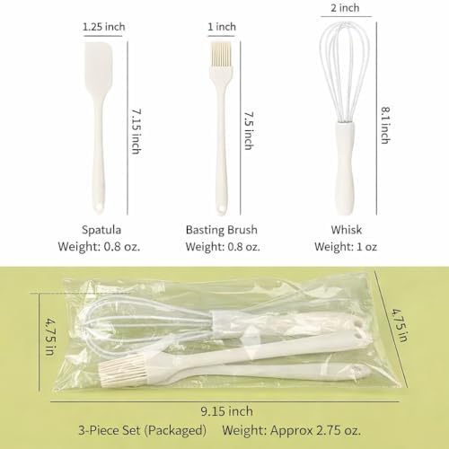 Mini Silicone Baking Utensils Set, 3-Piece Kitchen Tool Set with