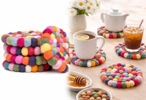 Round Felt Ball Coasters - 100% Merino Wool Table Coasters - Felt