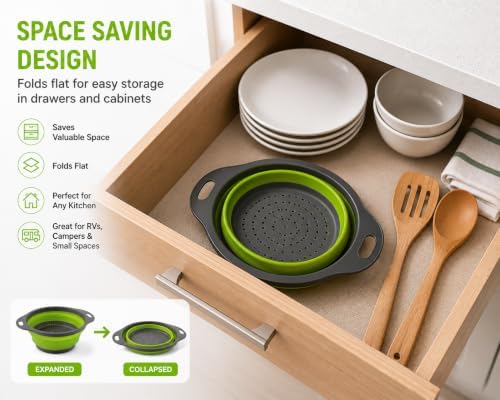 Collapsible Colander Set of 2, Folding Kitchen Strainers, Large &