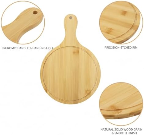 Solid Wood Serving Tray with Handle, 6-Inch Round Platter for Pizza