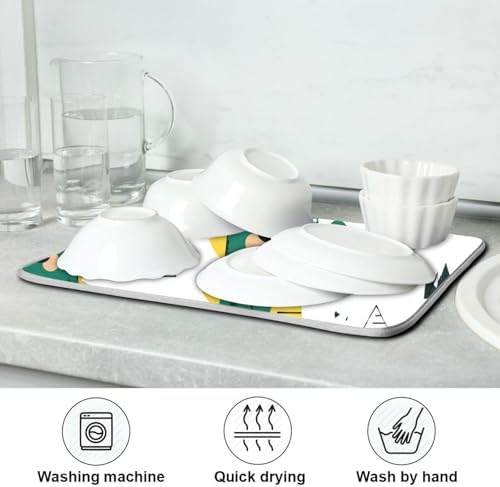 OTVEE Cute Dinosaur Pattern Dish Drying Mat for Kitchen Counter