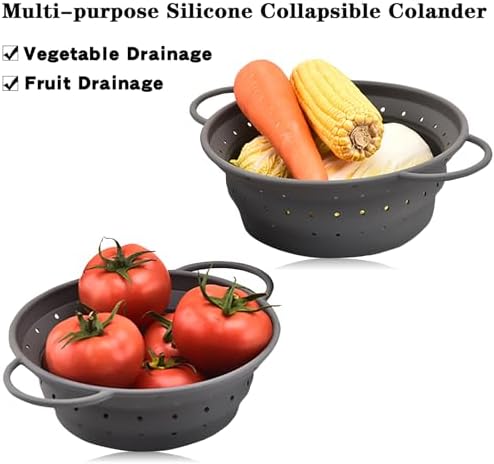 Silicone Collapsible Colander with Handle, Kitchen Colander for Easy