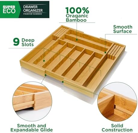 Bamboo Kitchen Drawer Organizer - Bamboo Expandable Drawer Organizer