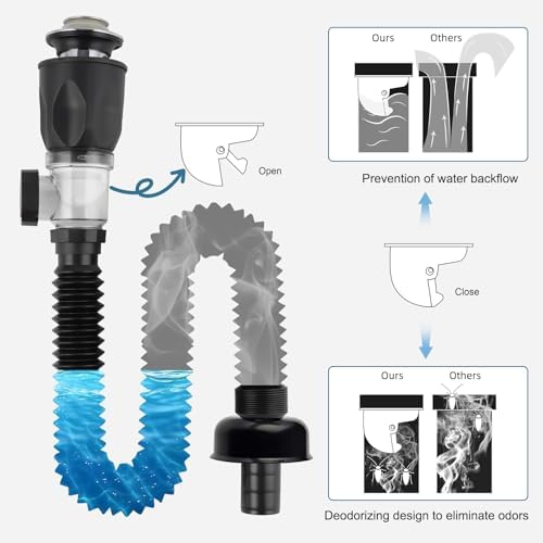 Bathroom Sink Drain Kit, Sink Drain Pipe with Hair Catcher Strainer